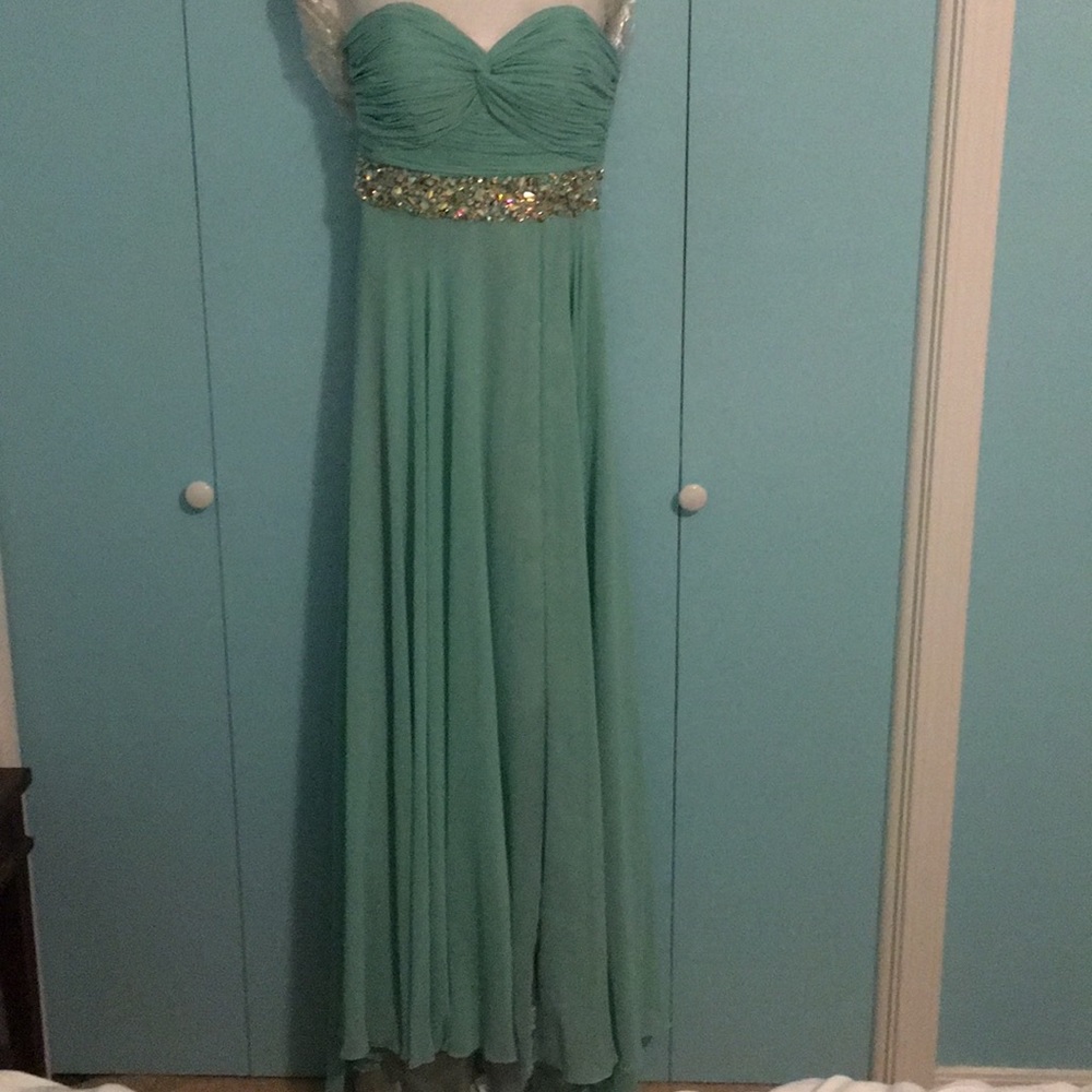 Teal prom floor length prom dress